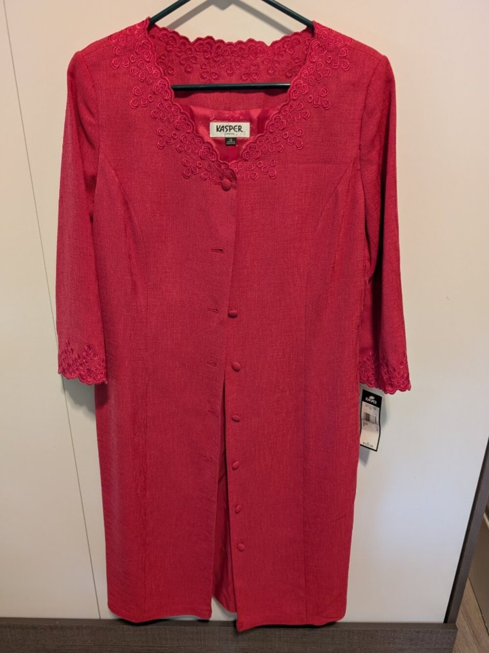 Kasper Vintage Embroidered Longline Jacket Pink Coat Dress Lined - Size 12 - NWT